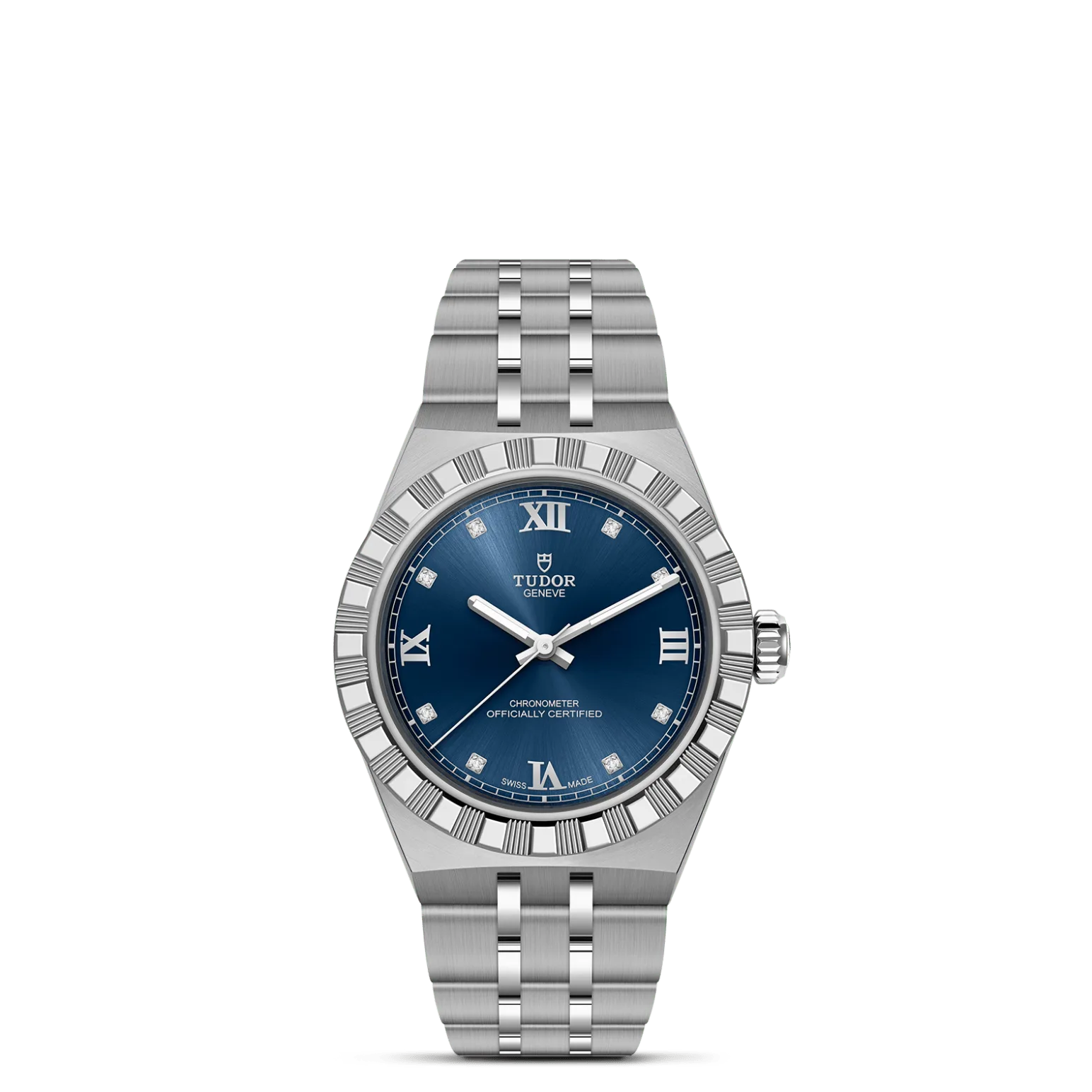 TUDOR Royal, con Dial Blue dial, applied Roman numeralsy Bisel Stainless steel bezel