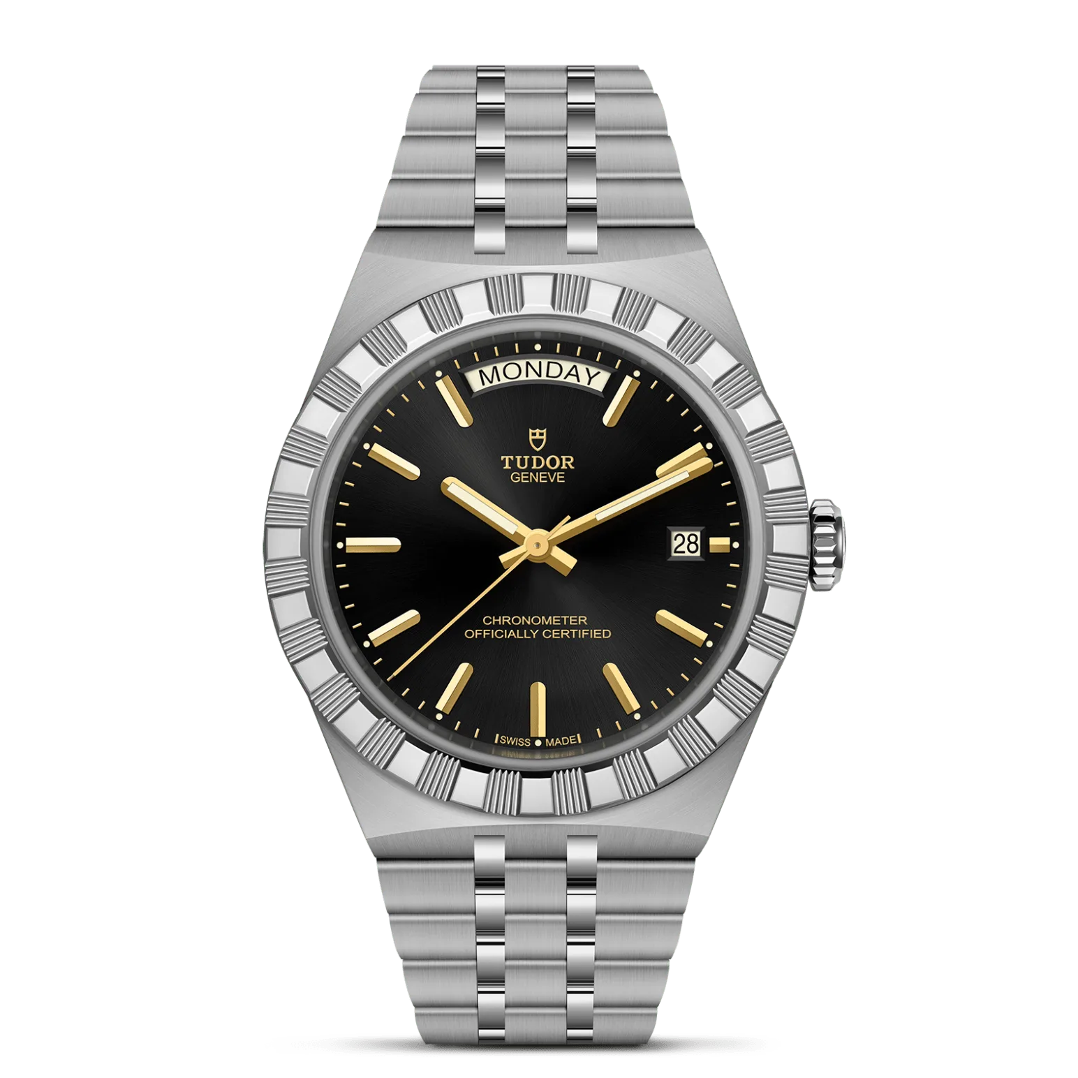 TUDOR Royal, con Dial Black dial, applied stick hour markersy Bisel Stainless steel bezel