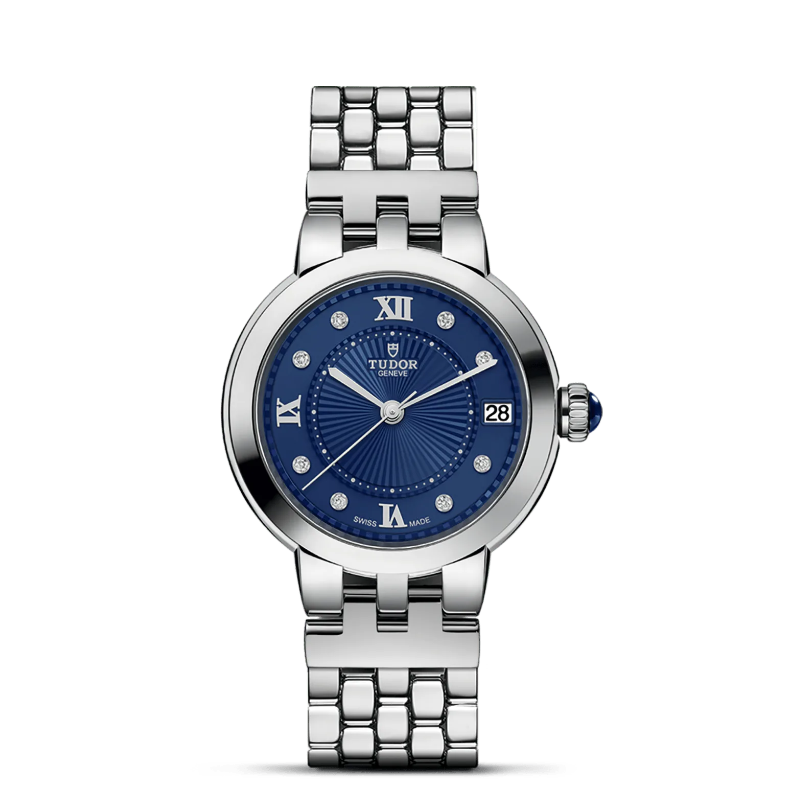 Clair de Rose, con Dial Blue with diamondsy Bisel Smooth steel bezel with polished finish