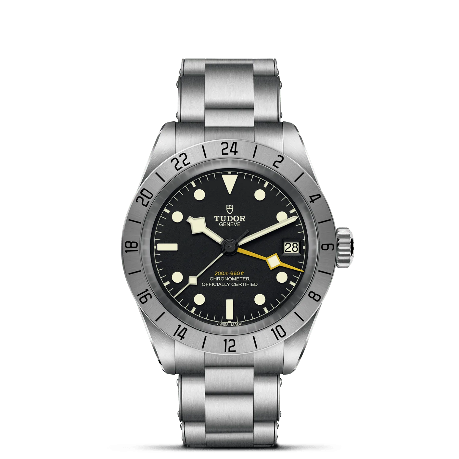 Black Bay Pro, con Dial Black, domedy Bisel 24-hour graduated fixed bezel in satin-brushed steel