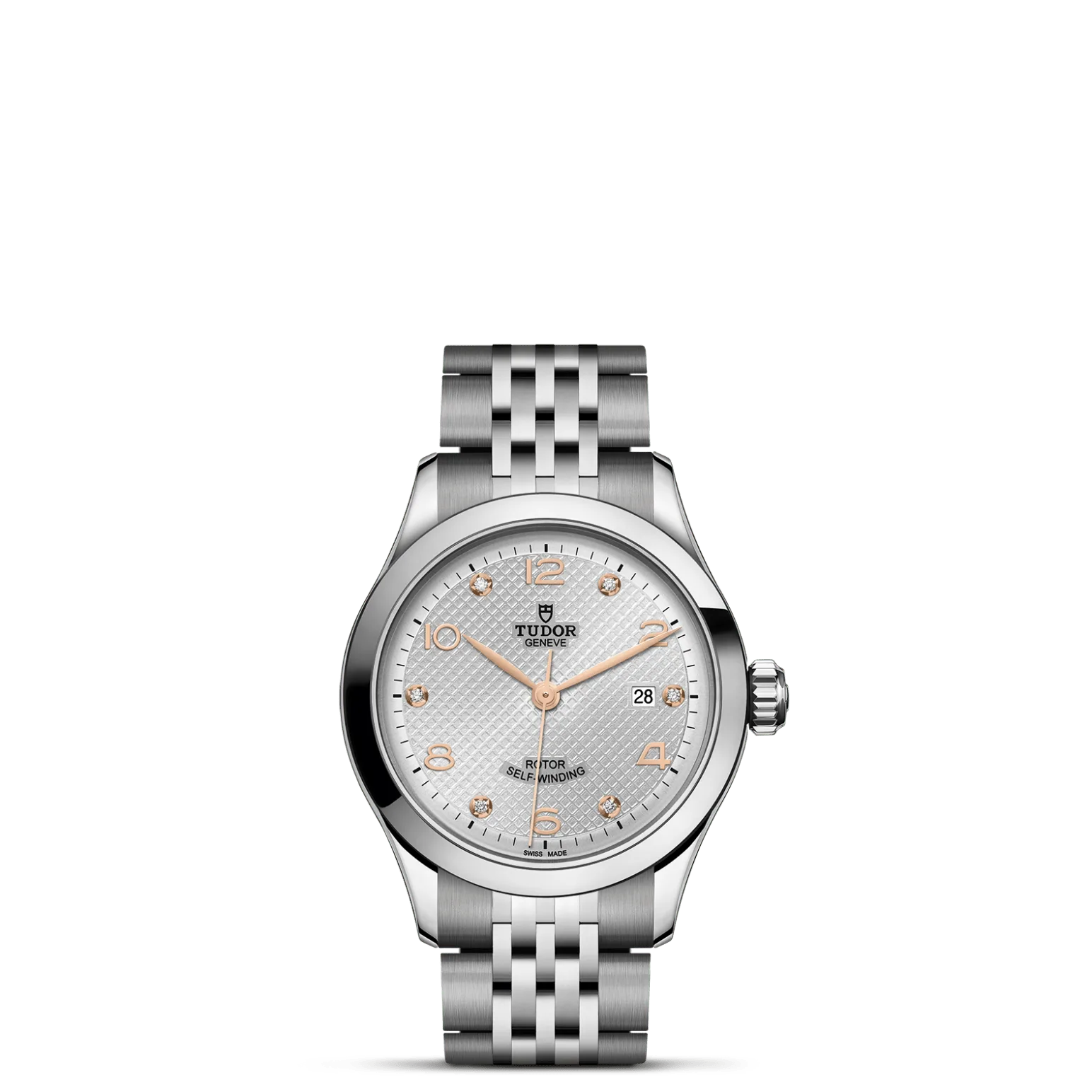 TUDOR 1926, con Dial Silver, embossed decoration, domed, with 6 diamondsy Bisel Smooth steel bezel with polished finish