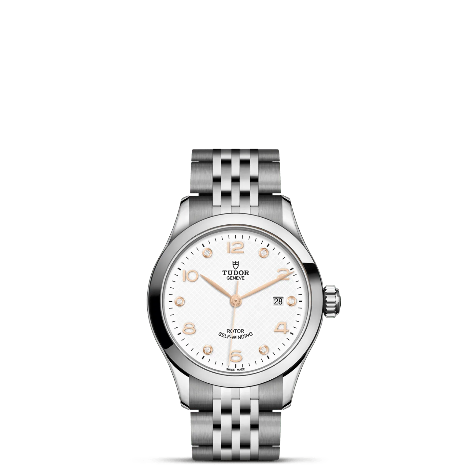 TUDOR 1926, con Dial White, embossed decoration, domed, with 6 diamondsy Bisel Smooth steel bezel with polished finish