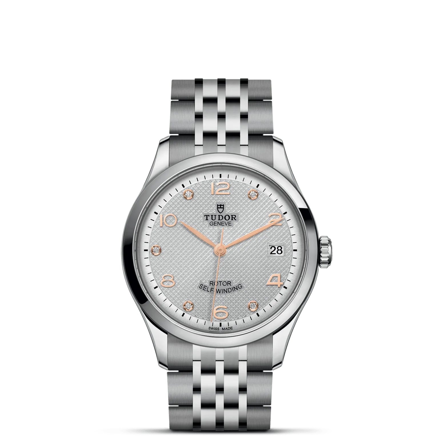 TUDOR 1926, con Dial Silver, embossed decoration, domed, with 5 diamondsy Bisel Smooth steel bezel with polished finish
