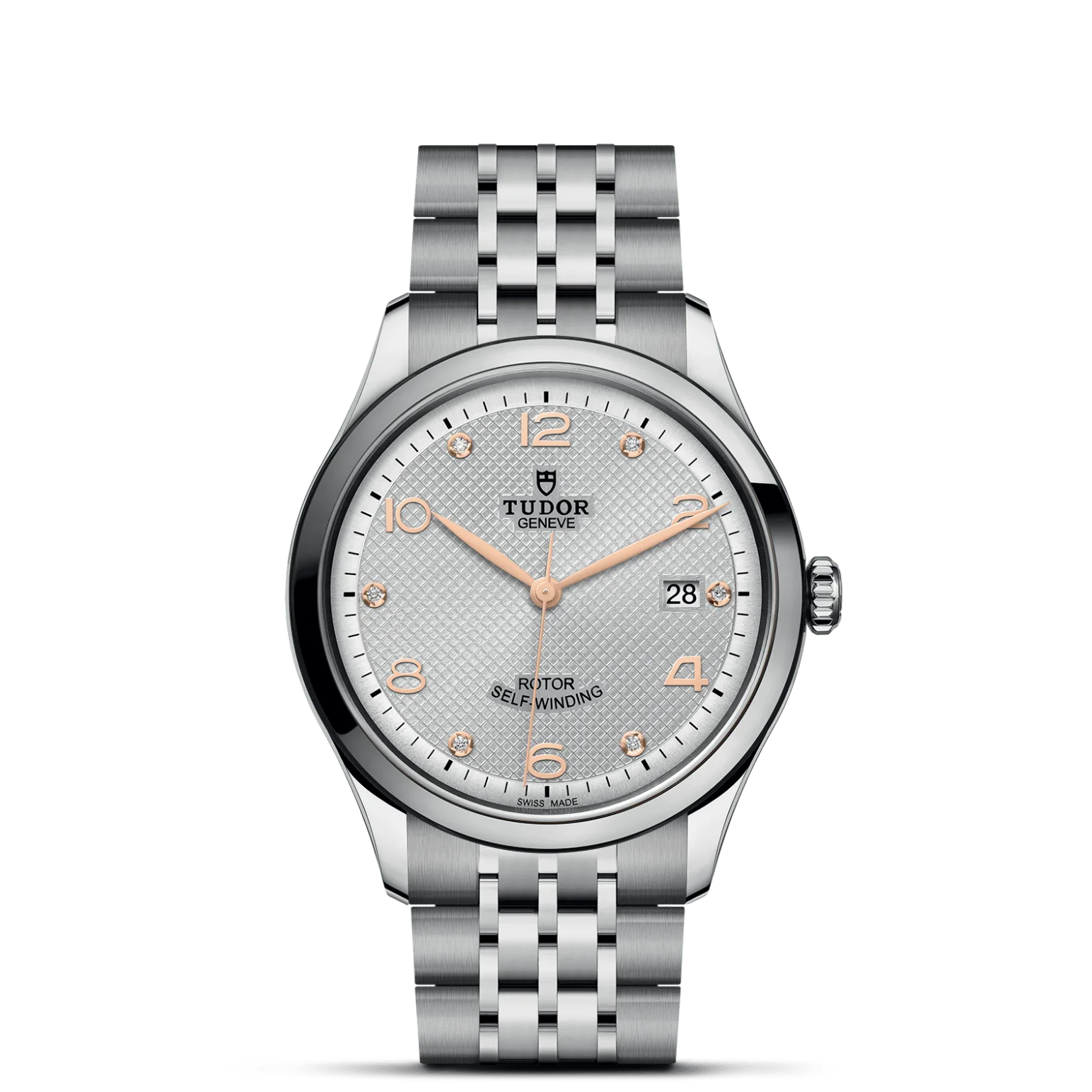 TUDOR 1926, con Dial Silver, embossed decoration, domed, with 6 diamondsy Bisel Smooth steel bezel with polished finish