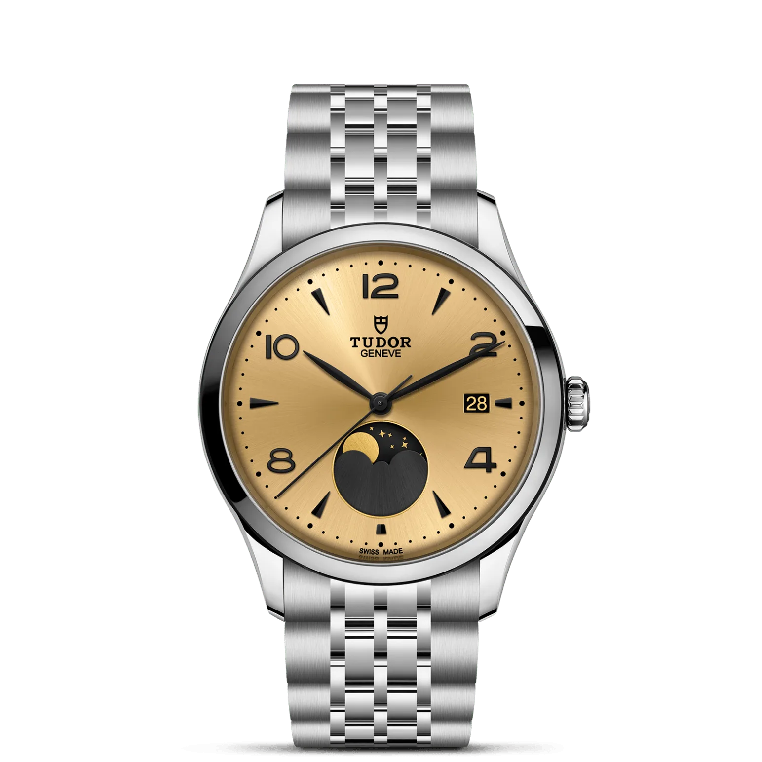 TUDOR 1926 Luna, con Dial Champagne-colour satin sun-brushed dial with applied numerals and moon phase indicatory Bisel Smooth bezel in steel with polished finish