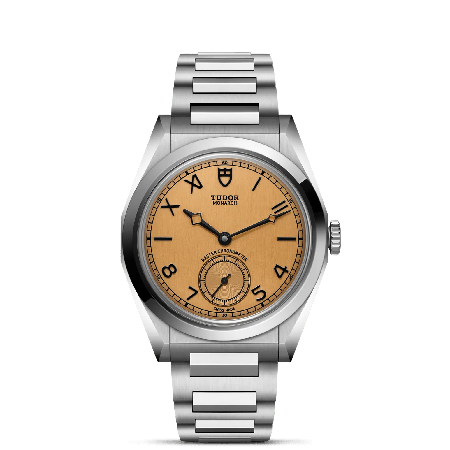 TUDOR Monarch, con Dial Color champán oscuro, marcadores de la hora con apliquesy Bisel Bisel de acero inoxidable, acabados pulidos y satinados