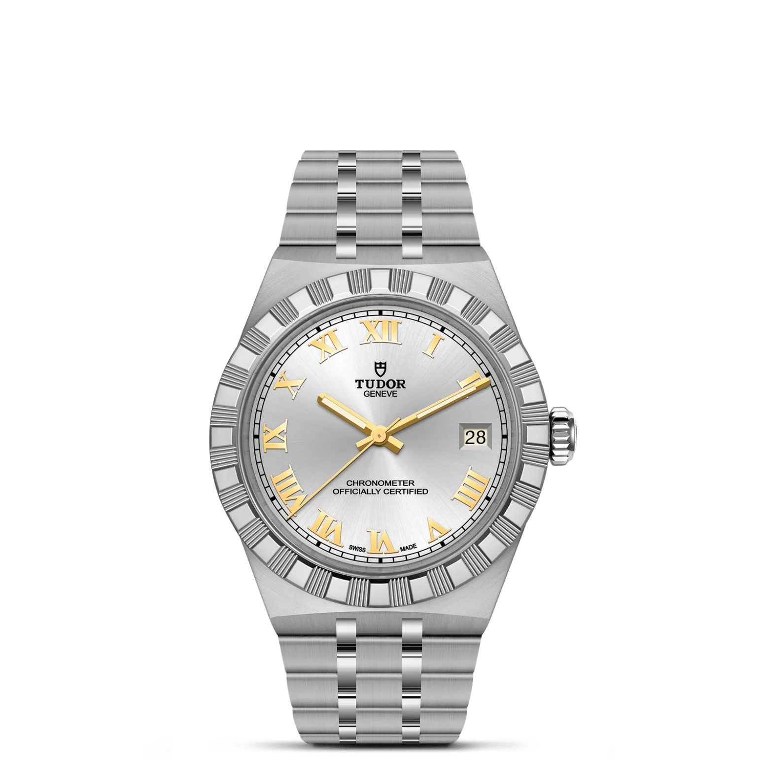 TUDOR Royal, con Dial Esfera plateada, números romanosy Bisel Bisel de acero inoxidable