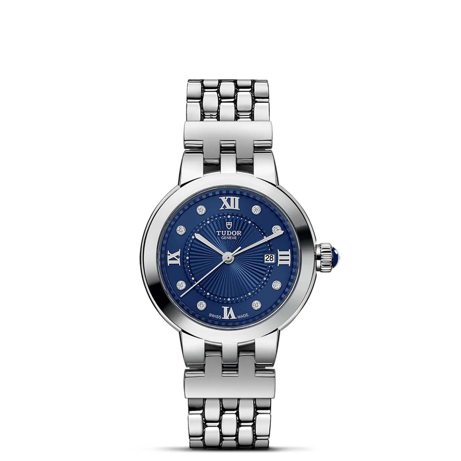 Clair de Rose, con Dial Azul con diamantesy Bisel Bisel liso de acero, acabado pulido