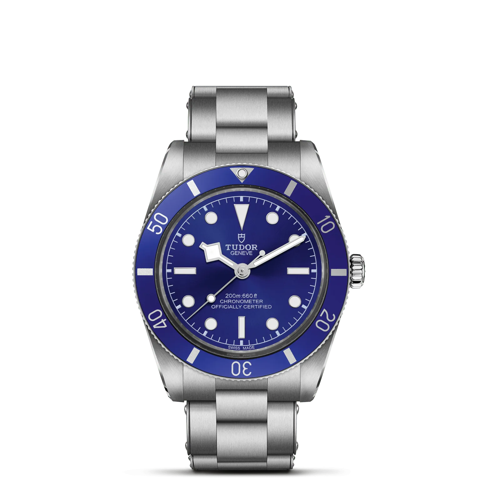 Black Bay 54, con Dial Azul, abombada, con marcadores de hora con apliquesy Bisel Bisel unidireccional 60 minutos de acero inoxidable con pieza de aluminio sin graduación de minutos