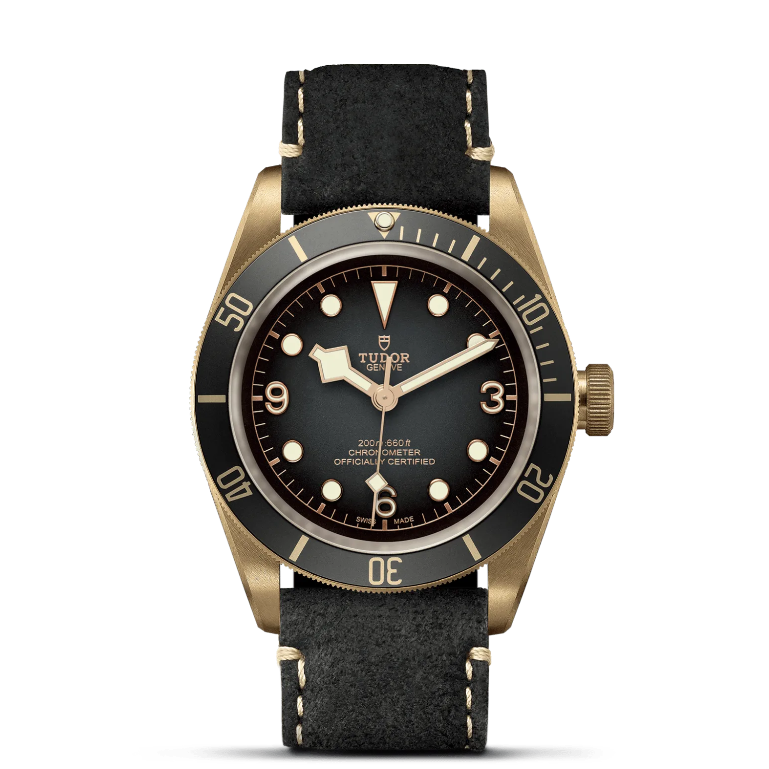 Black Bay Bronze, con Dial Gris pizarra, abombaday Bisel Bisel giratorio unidireccional de bronce con disco de aluminio anodizado gris pizarra mate con graduación de 60 minutos