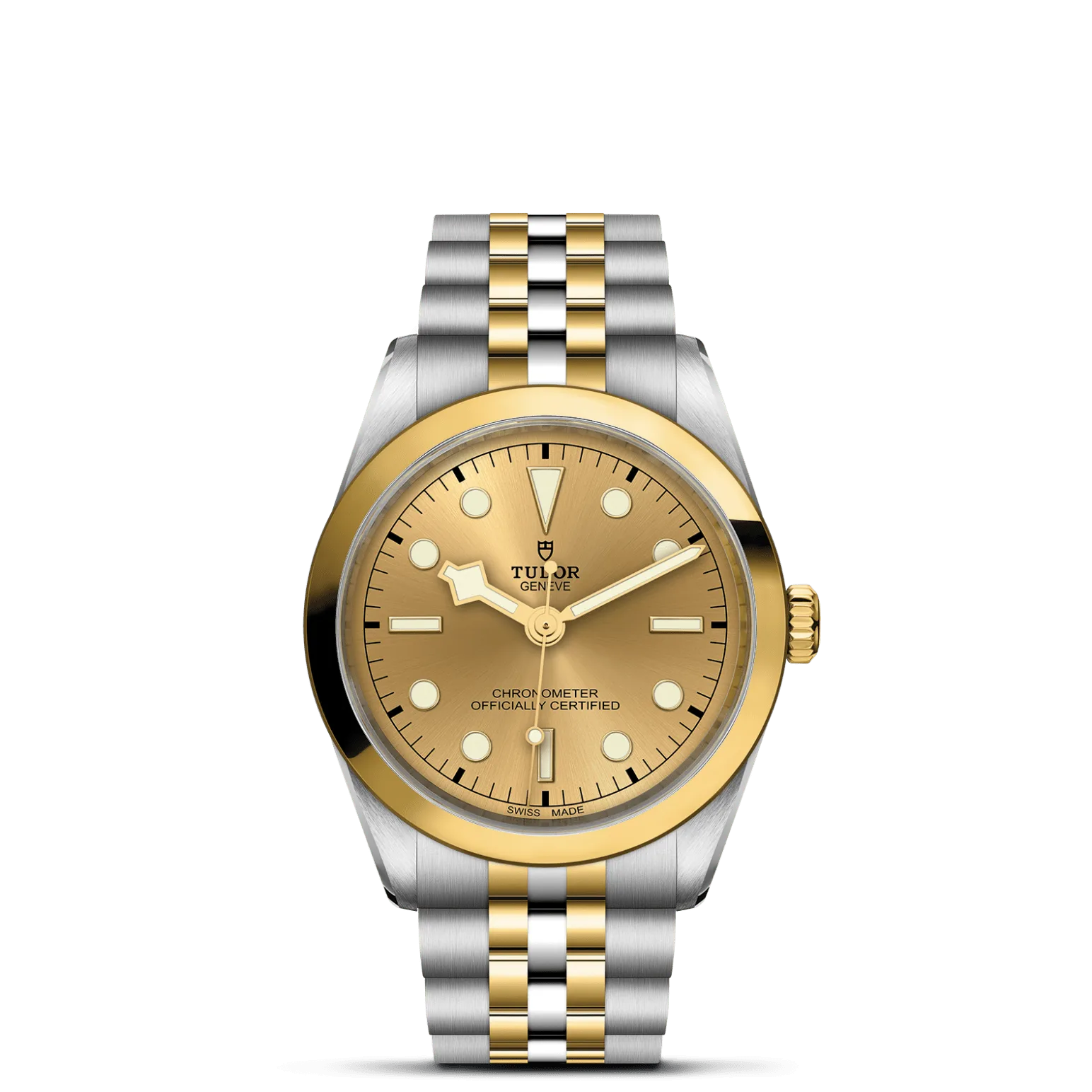 Black Bay One 36 S&G, con Dial Color champány Bisel Bisel fijo de acero recubierto de 0,3 mm de oro amarillo