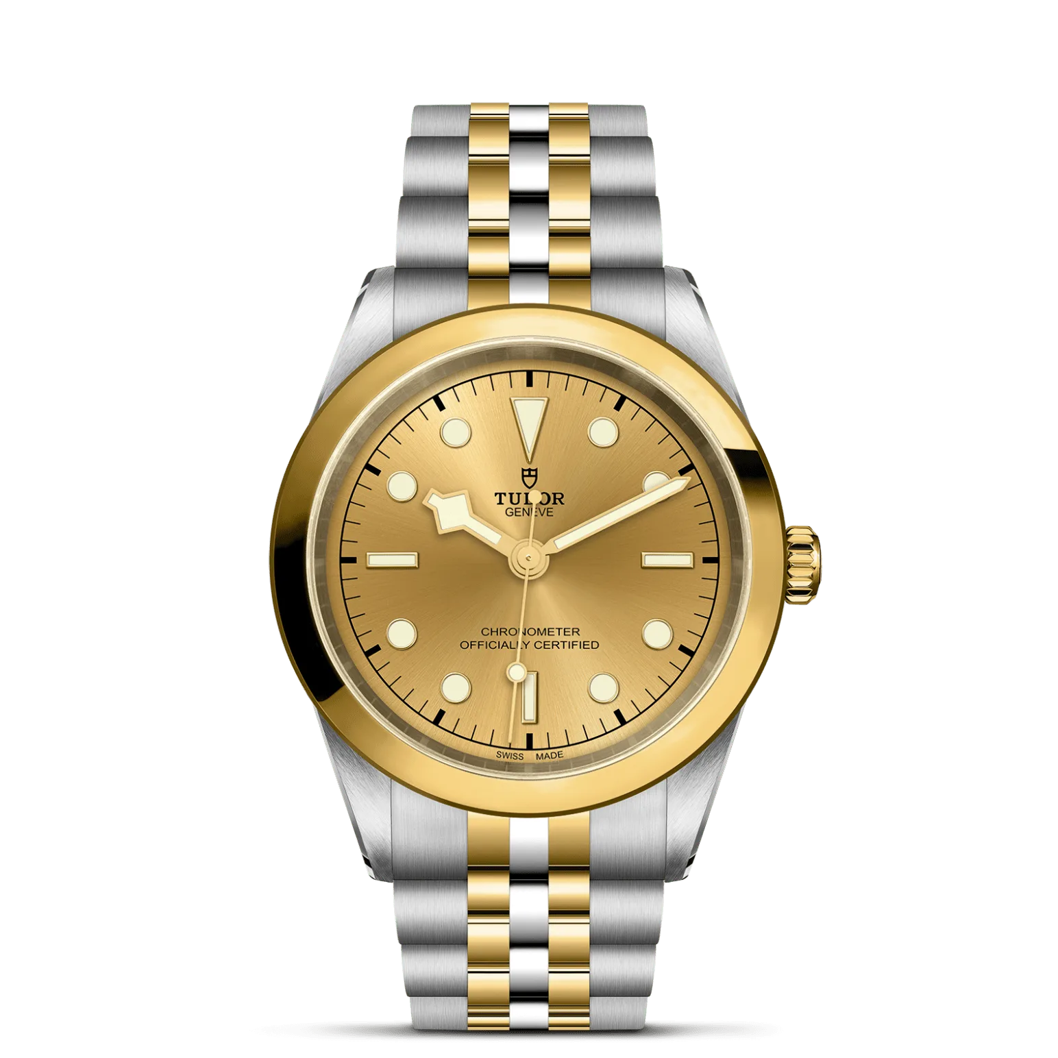 Black Bay One 41 S&G, con Dial Color champány Bisel Bisel fijo de acero recubierto de 0,3 mm de oro amarillo